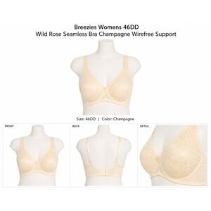 Breezies Wild Rose Seamless Wire Free Support Bra Champagne 46DD NWT